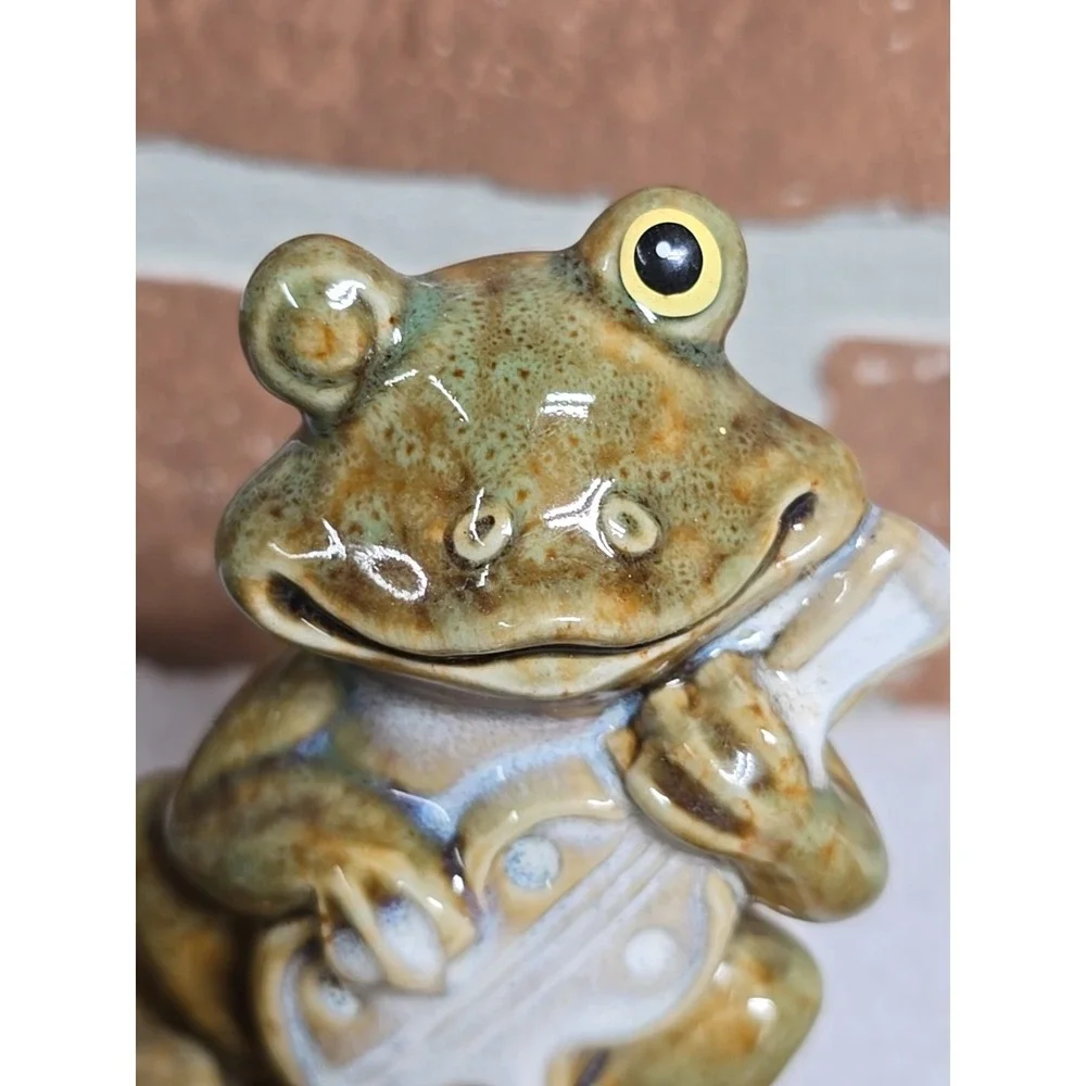 Frogs Toads Votive Candle‎ Holder Playing Instruments on Lily Pad Ceramic Lot 2